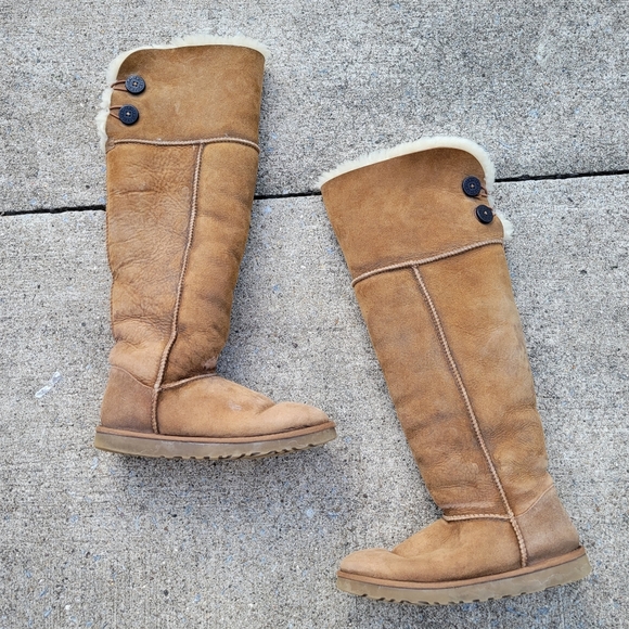 UGG Shoes - Rare! UGG over the knee Bailey Button bomber Chestnut brown boot Sz 9